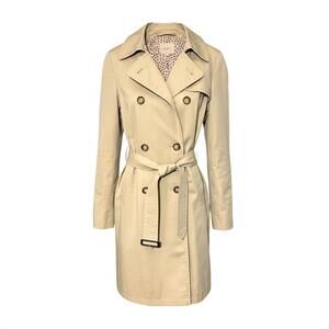 LOFT Womens (S) Tan Khaki Belted Trench Coat 100% Cotton w/ Flower Print Lining